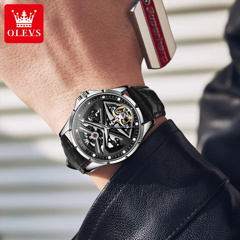 OLEVS 6655 Top Brand Automatic Watch For Men Hollow Skeleton Original Mechanical Hand Clock Waterproof Luminous Business Watches