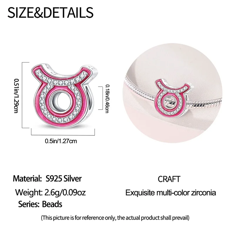 Neue Original 100 % 925 Sterling Silber Zwölf Konstellationen Serie Rosa Charms Perlen Fit Qikaola Armbänder DIY Geburtstag Schmuck – Detail 8