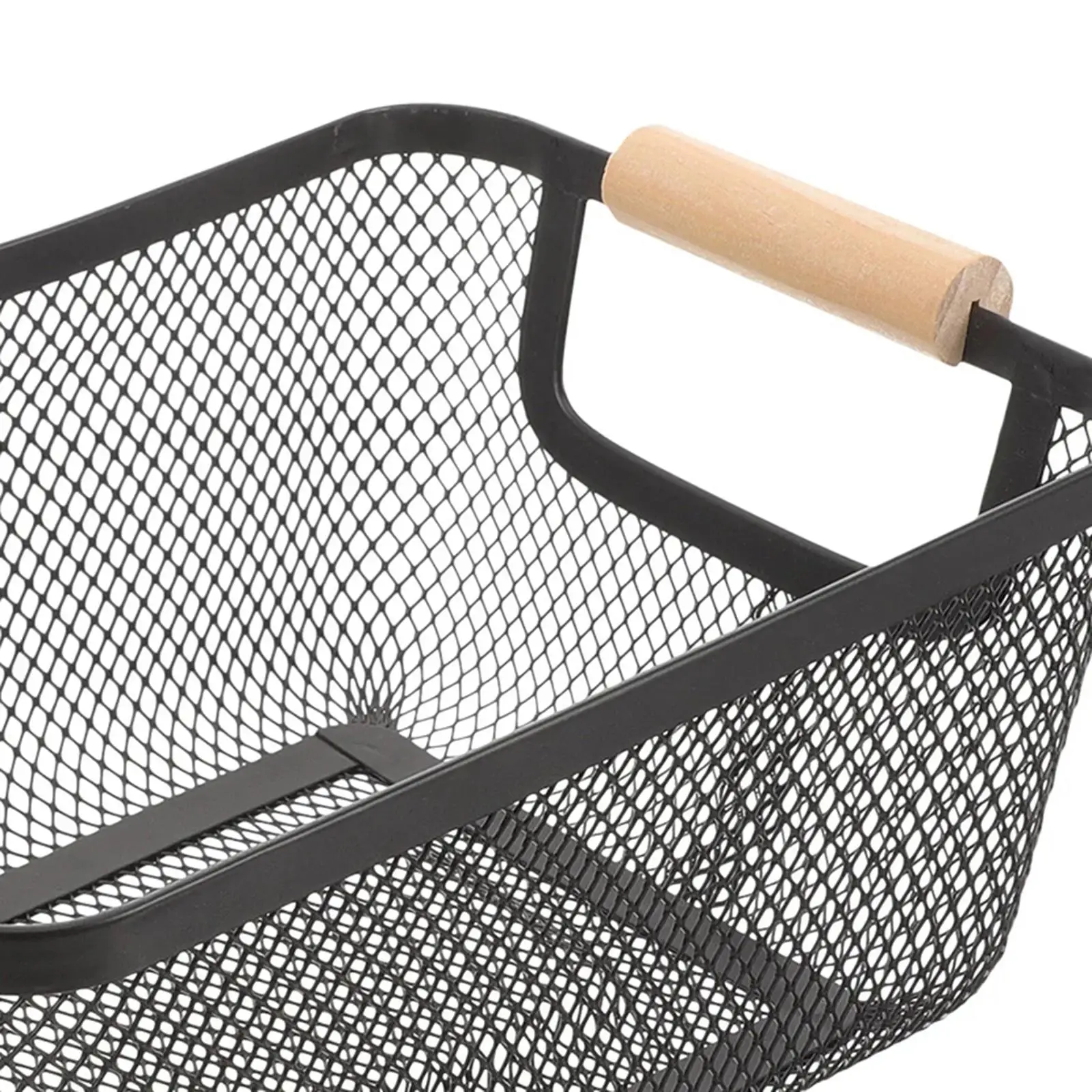 Metal Wire Bin Basket with Wooden Handle Multifunctional Countertop Organizer Portable for Living Rooms Breathable Lightweight 5
