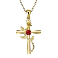 Classic Cross Rose Gold Color Necklace Exquisite Inlaid Crystal Birthstone Pendant Necklace Fashion Jewelry Gifts for Friends 1