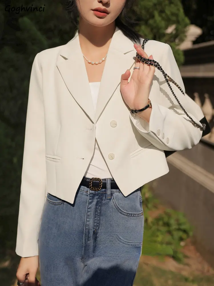 

Blazers Women Spring New Office Ladies Loose Temperament Cropped Solid All-match French Style Tender Fashion Chic Casual Ulzzang