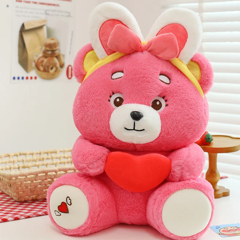 Disney New Cartoon Strawberry Love Bear Plush Doll Rabbit Ear Bear Plush Doll Decorative Pillow Christmas Gift