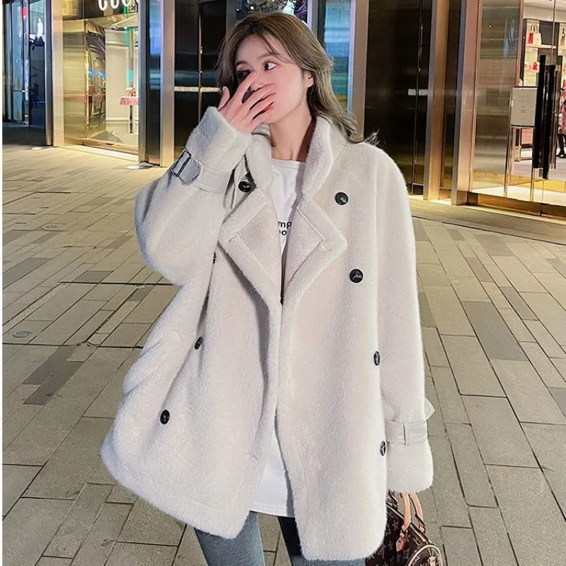 

2023 Autumn Winter New Women Imitate Mink-like Wool Fur Coat Thicken Loose Warm Outwear Mid Length Version Fashion Casual Top