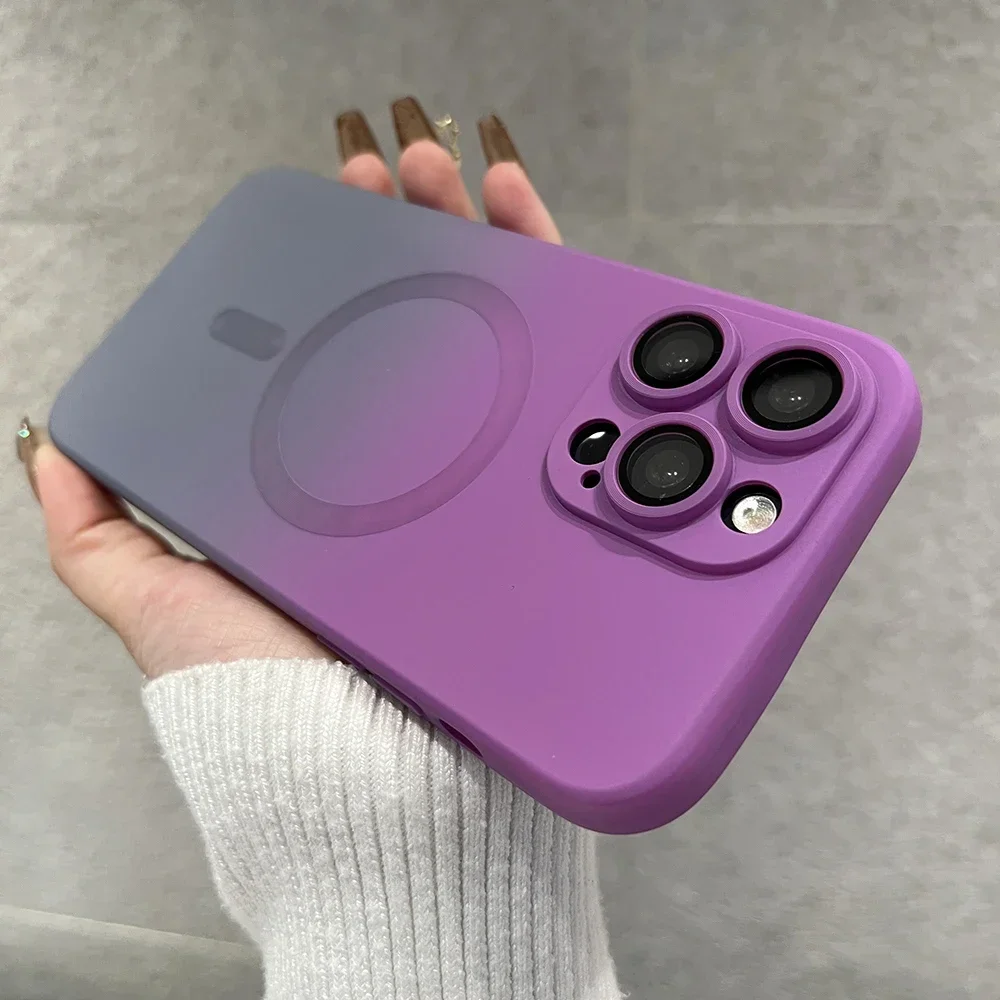 Gradient Color Soft Silicone Case for iPhone 14 13 12 11 15 Pro Max PlusFor Magsafe Fashion Wireless Charging Cover_voghion.com