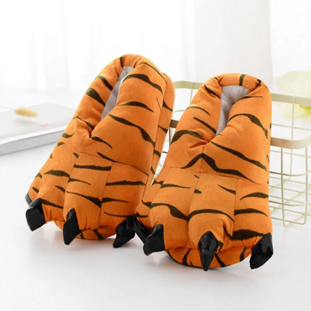 

1 Pair Winter Cotton Slippers Cartoon Animal Claw Winter Plush Slippers Comfortable Anti-slip Women Men Slippers For Bedroom