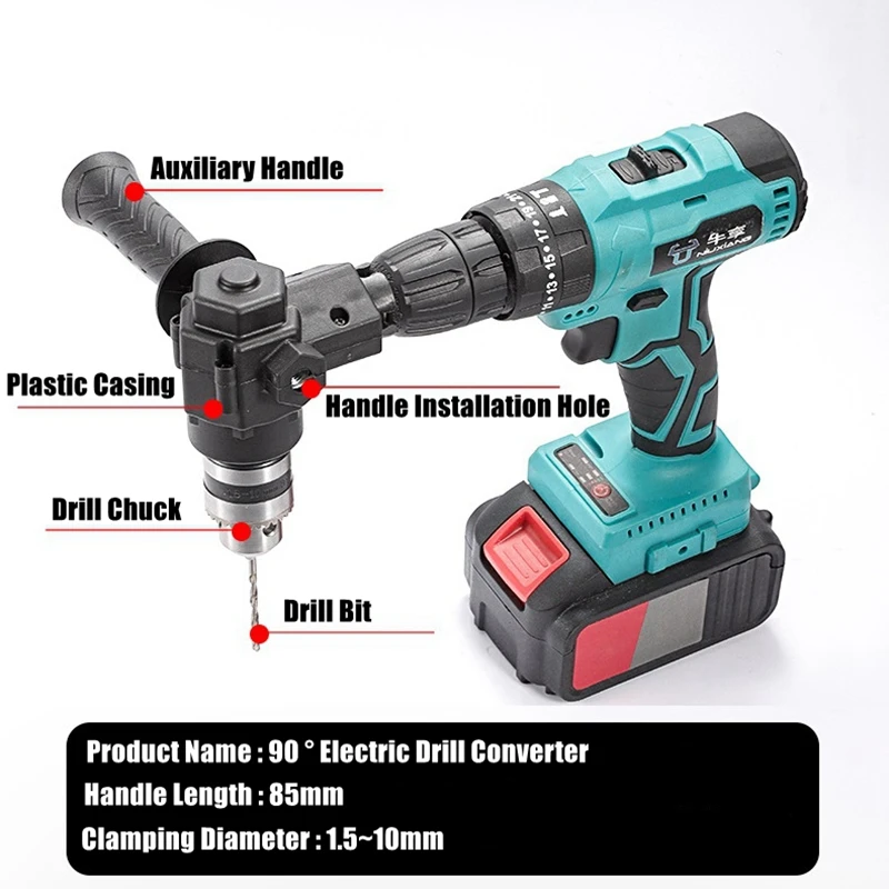 90&deg; Three Jaw Chuck Corner Impact Drill Adapter Right Angle Bend Extension Chuck Drill Adapter Right Angle Converter Accessory
