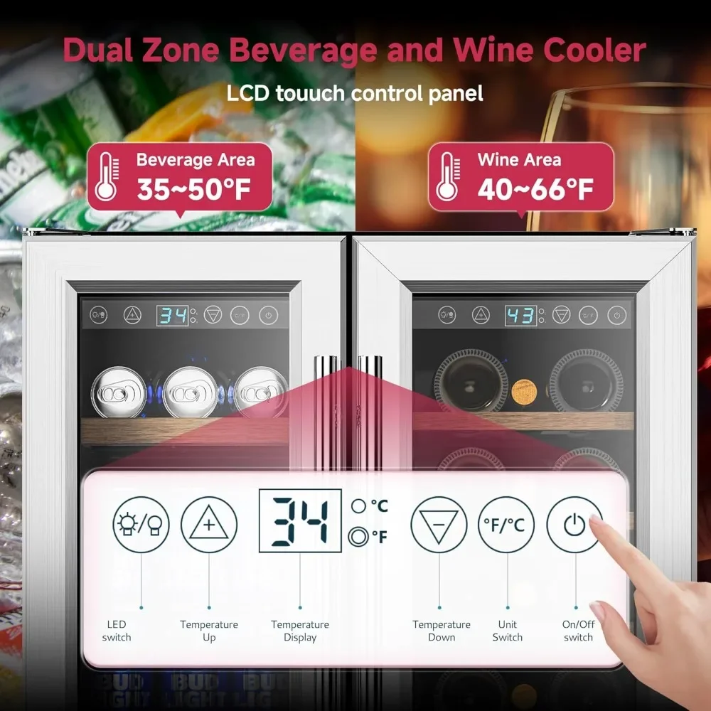 24" Wine Refrigerator Dual Zone Wines Cooler with Glass Door Built in Or Freestanding Under Counter Wine Fridge
