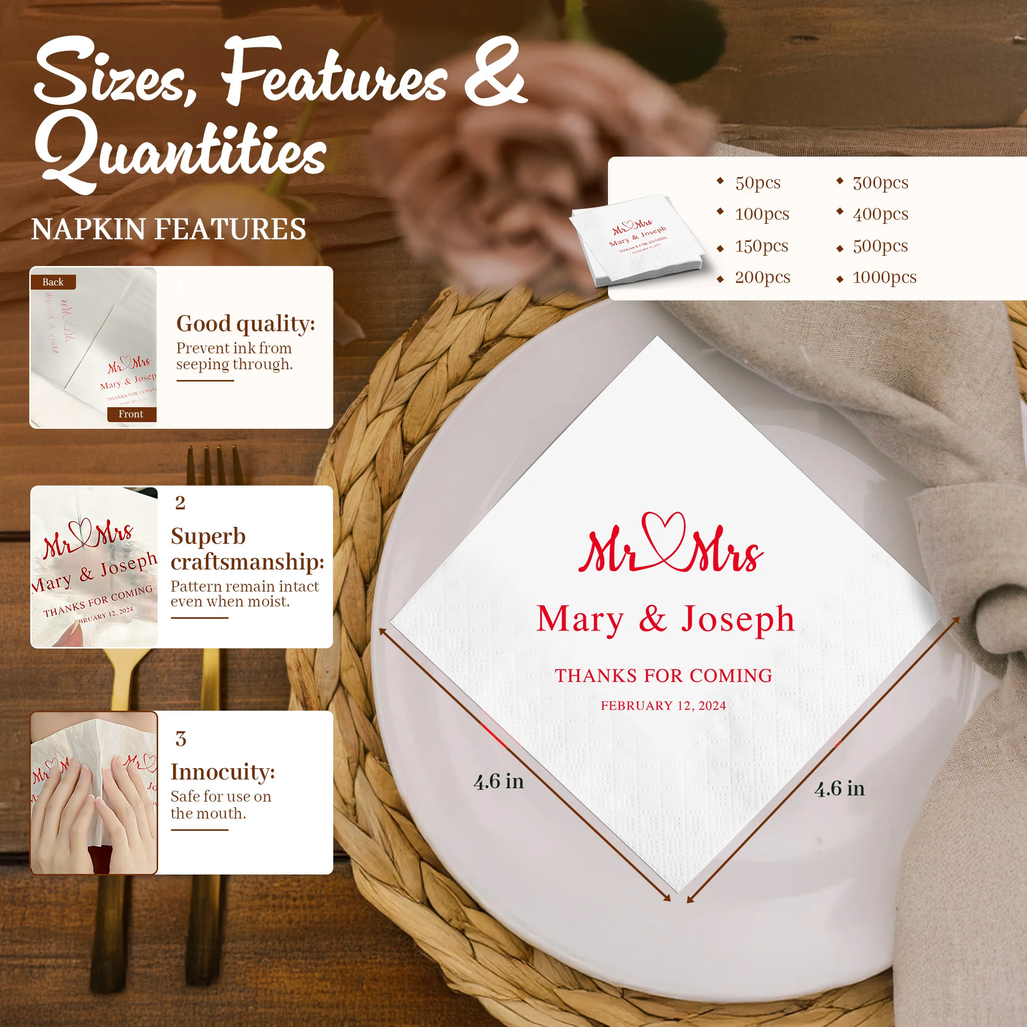 Personalized Paper Napkins for Wedding Custom Napkins Your Text 50-500pcs Disposable for Cocktail Party Hen Party paper napkins