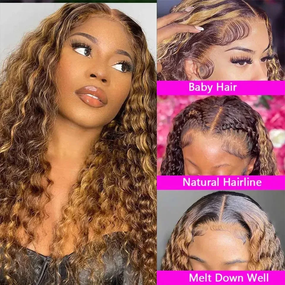 13x6 p427 Color Human Hair Highlight Ombre Deep Wave Lace Frontal Wig Curly Wig 13x4 HD Lace Front Wig Water Wave For Women 3