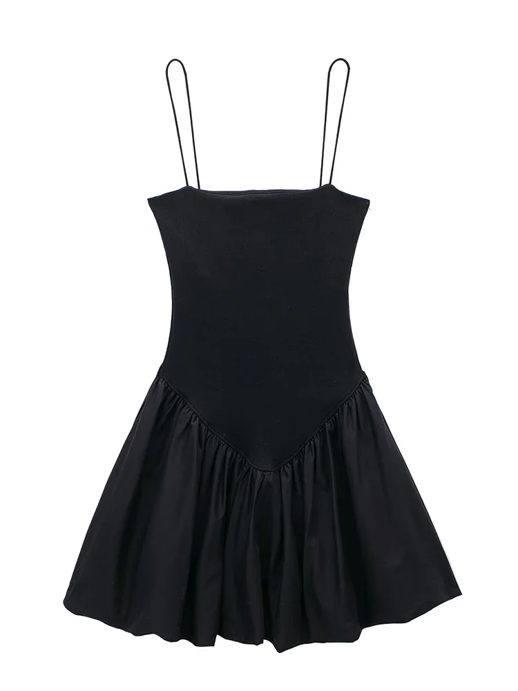 Willshela Women Fashion Solid Pleated Patchwork Backless Mini Dress Vintage Thin Straps Square Collar Female Chic Lady Dresses 2