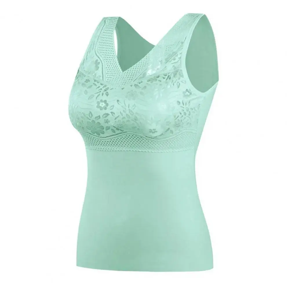 

Women Ergonomic Vest Floral Embroidered Thermal Vest with Lace Patchwork Slim Padded Pullover