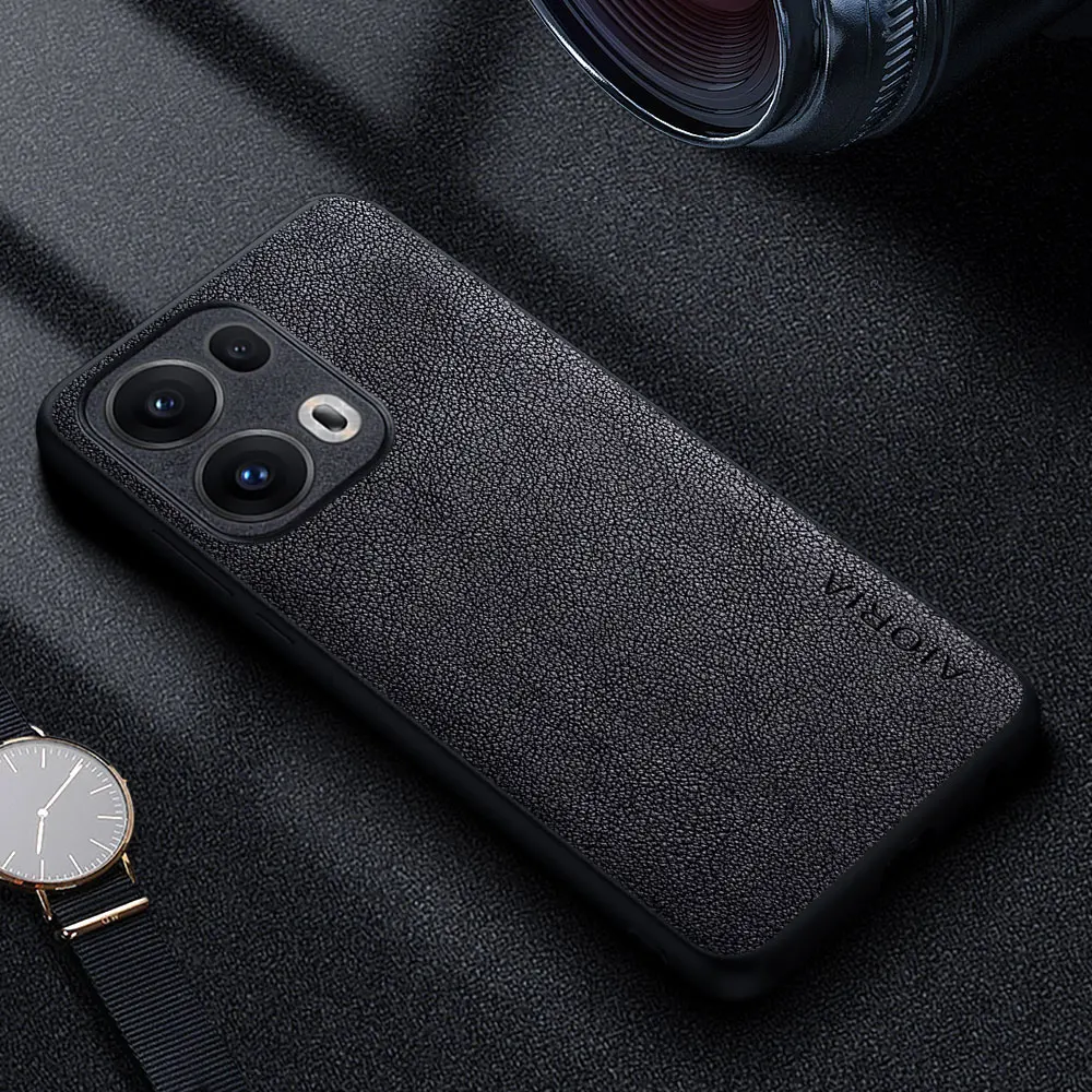 Premium Luxury Leather Phone Case - Retro Business Style Solid Color Cover