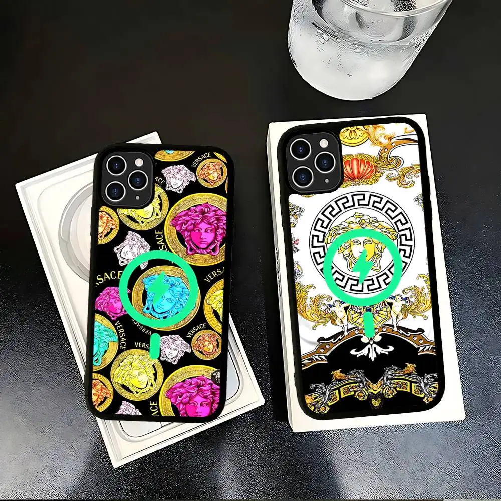 Luxury V-Versace Designer Phone Case with MagSafe Compatibility