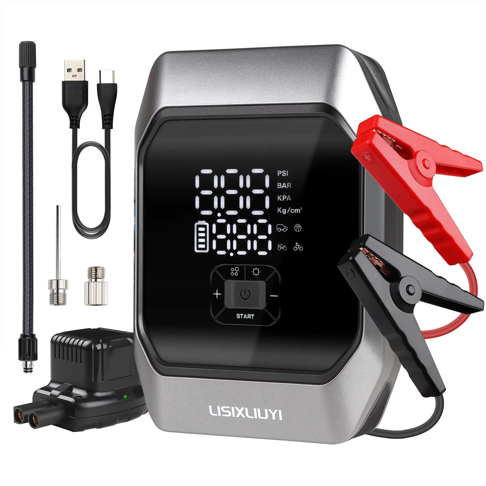 Portable Car Jump Starter with Air Compressor, Tire Inflator 8000mAh Battery Booster for 3.5L Gas /4.0L Diesel Engine 12V