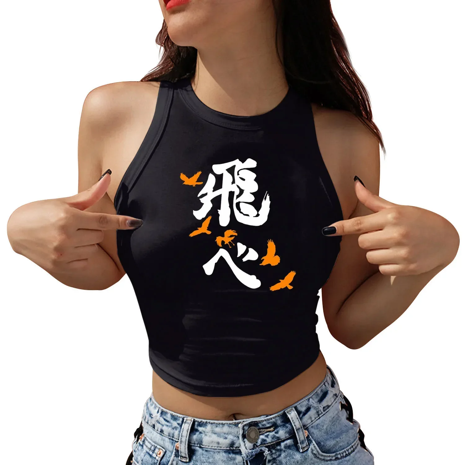 Nadanbao Japanische Anime Crop Tops Frühling Sommer Ärmellose Tank Tops Sexy Frauen Mode Streetwear Y2K Westen Haikyuu Kleidung