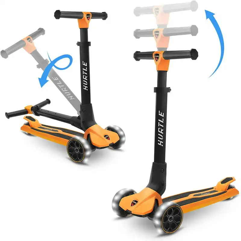 

3-Wheel Foldable Scooter - Toy Scooter with Built-in LED Wheel Lights, Easy Maneuvering Lean-to-Steer Technology (Orange)