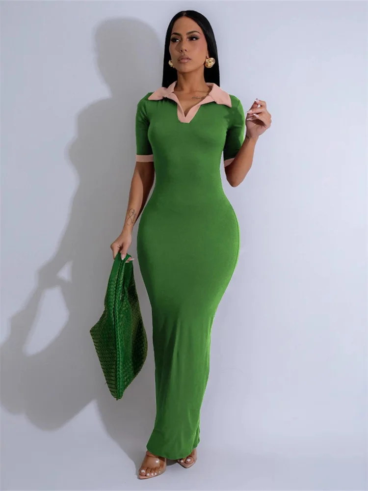 Wmstar Dresses for  Women Wholesale Shor Sleeve New Style Casual Long Length Elegant Sweet Patchwork Maxi Dress Drop Shopping