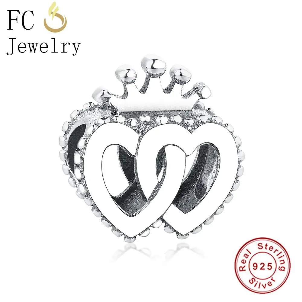 

FC Jewelry Fit Original Brand Charms Bracelets Bangle 925 Sterling Silver Double Couple Hearts Crown Beads For Making Berloque