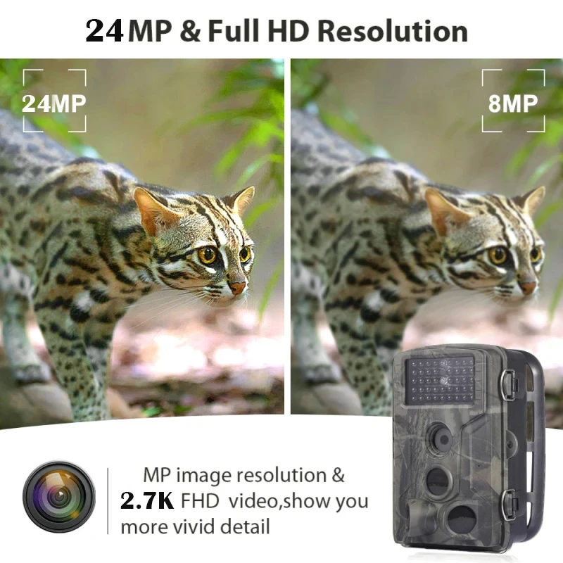 Outdoor Hunting Trail Camera HC-802A Wildlife 24MP 2.7K 0.3s Trigger Night Vision Motion Detection Scouting Photo Traps Track