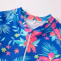 2024 Summer European And American Style Girls One-piece Swimsuit 4-12Years Kids Long Sleeves Broken Flowers Print Bathing Suit 4