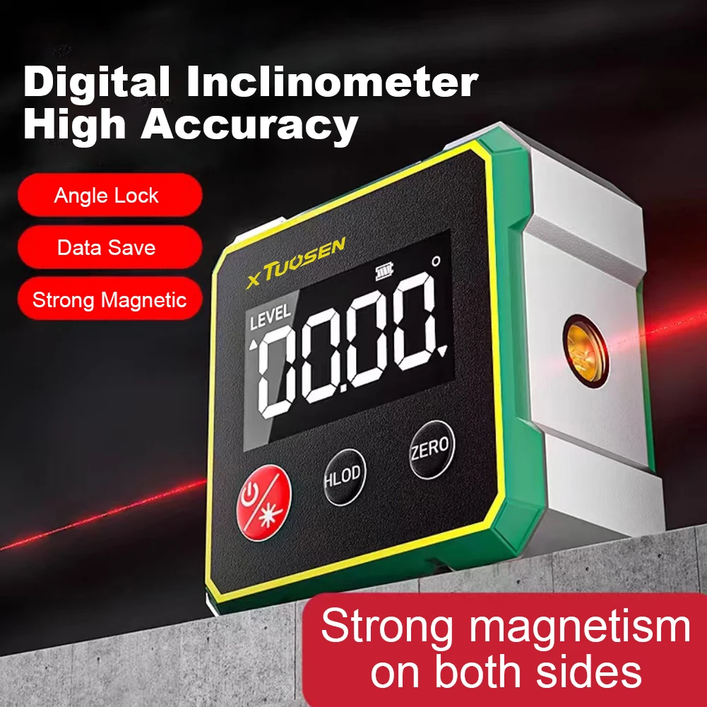 Laser Digital Protractor Inclinometer Level Angle Gauge USB Rechargeable Goniometer Level Box LCD Backlit Magnetic Angle Finder