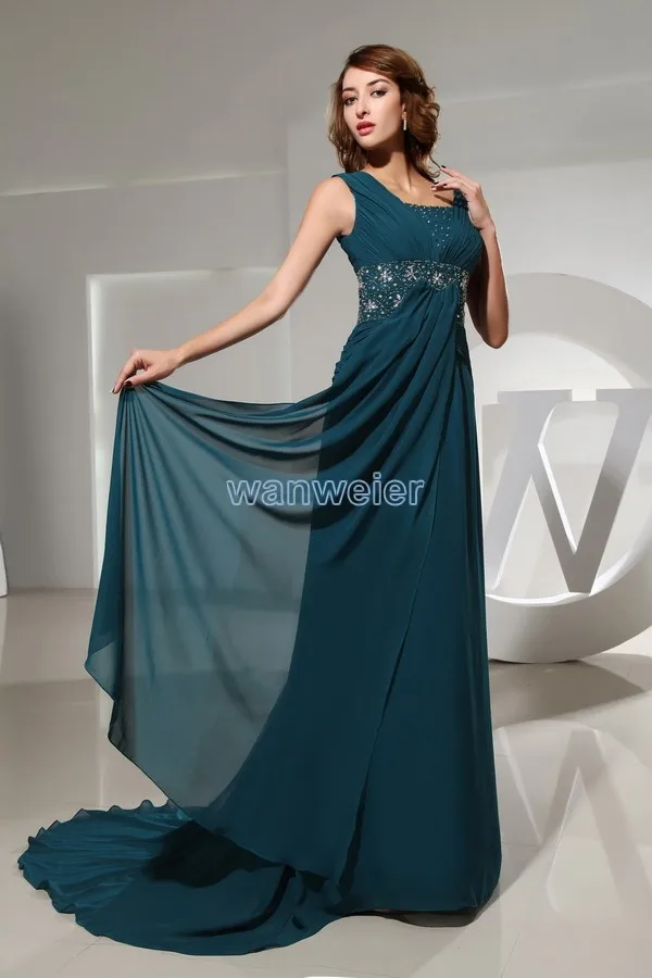 

free shipping 2022 new pleat crystal beading maxi blue long bottle green for women unique classy chiffon custom evening desses