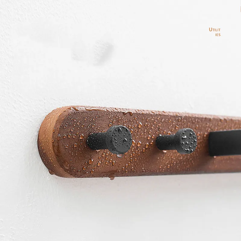 Rustic burnt wood wall mounted towel rack towel holder bathroom towel bar with metal rod 40-50cm