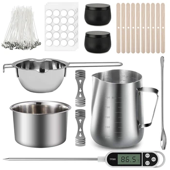 Gemos Kit complet de bougies DIY Kit de fabrication de bougies aromatiques Double pot de cire Outils de bricolage Poêle à cire fondue en acier inoxydable Fournitures pour la fabrication de bougies 1