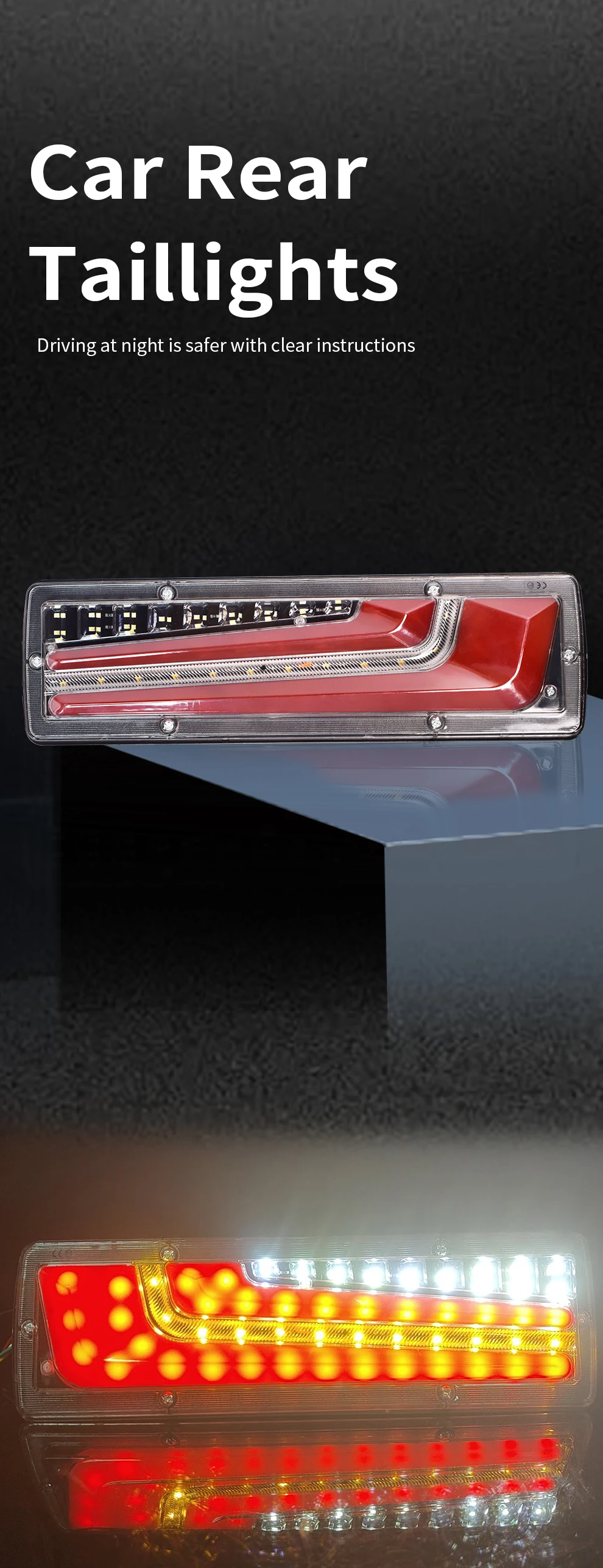 Helle LED-LKW-Rückleuchten mit Mehrfachfunktionen, Rückfahrbeleuchtung mit Bremslicht und dynamischem Blinker für PKW, LKW und Anhänger – Detail 6