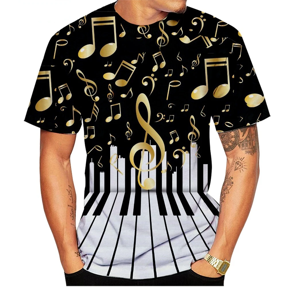 

New Fashion Piano Musical Note Printed T Shirt Men Women Sweatshirts Funny Pullover Summer Fashion Hip Hop Short Sleeve Clothes
