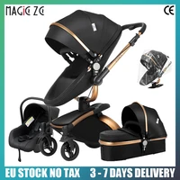 Poussette de luxe 3 en 1 en cuir PU, poussette multifonctionnelle à quatre roues pour bébé nouveau-né, voiture 360 ° 1