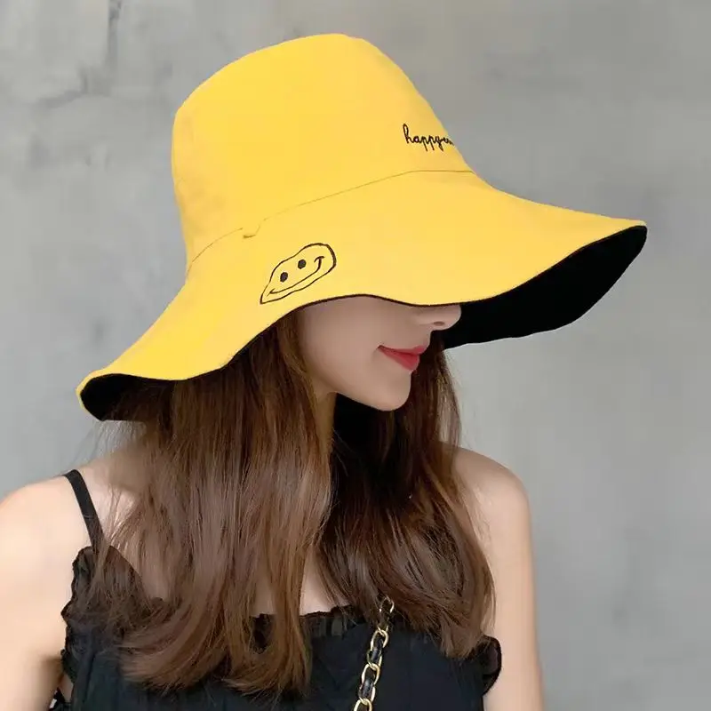 Women's Wide-Brimmed Sun Hat - 100% Cotton Fisherman Hat, Korean and Japanese Style Summer Travel Beach Outdoor Activity Sun Hat