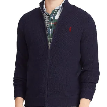 Men's Classic Cardigan Zipper 100% Cotton Polo Sweater Male Pony Autumn Winter Standard Version Twist Knitting Sweater RL8505 1
