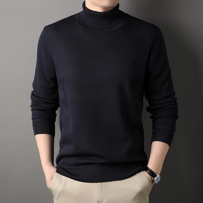 Mens Winter Sweater Thick Warm Knitwear Man Classic Solid Bottom Shirts Men's Pullover White Black Red Fleeced Clothes 6