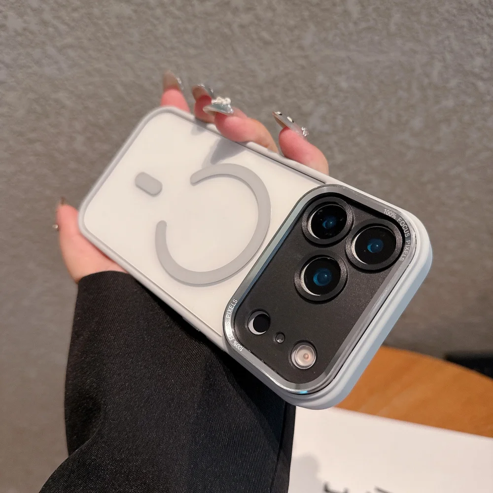 Enhanced Shockproof Color Case with Magsafe Compatibility - Rugged Clear Metal Armor Cover