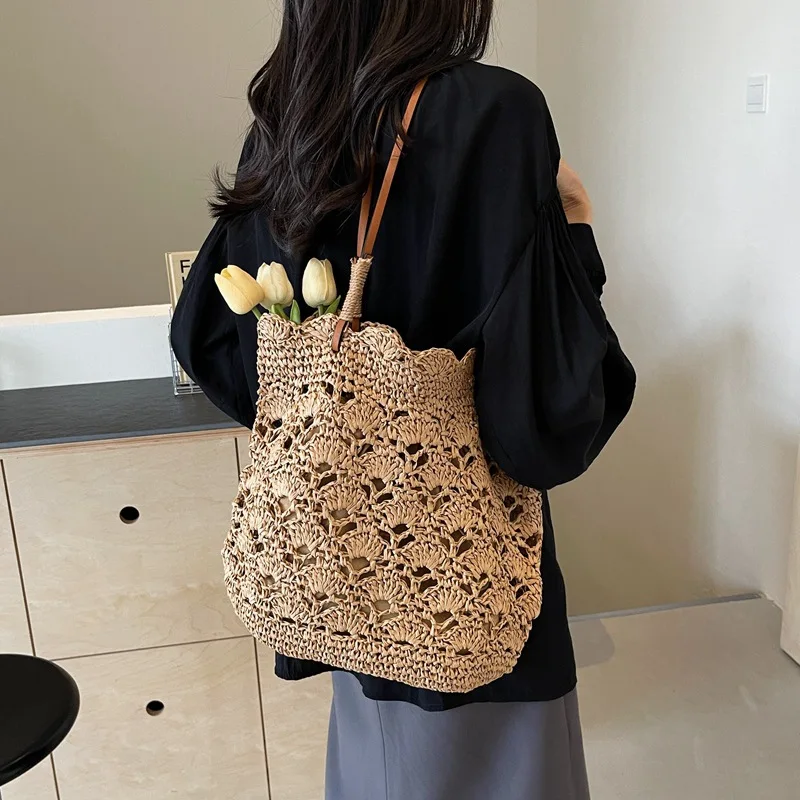 Luxury Design Straw Woven Tote Bags Summer Casual Large Capacity Handbags New Fashion Beach Women Shoulder Simple Style Shopping