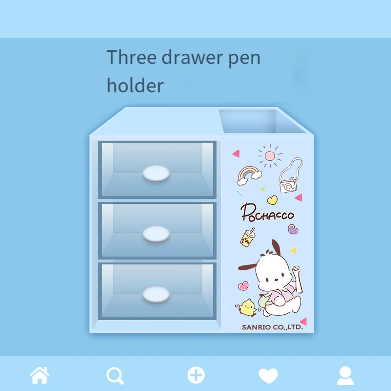 Sanrio Kuromi Cartoon Desktop Three Layer Drawer Storage Box Organizing Stationery Large Capacity Melody Storage Box Pen Holder