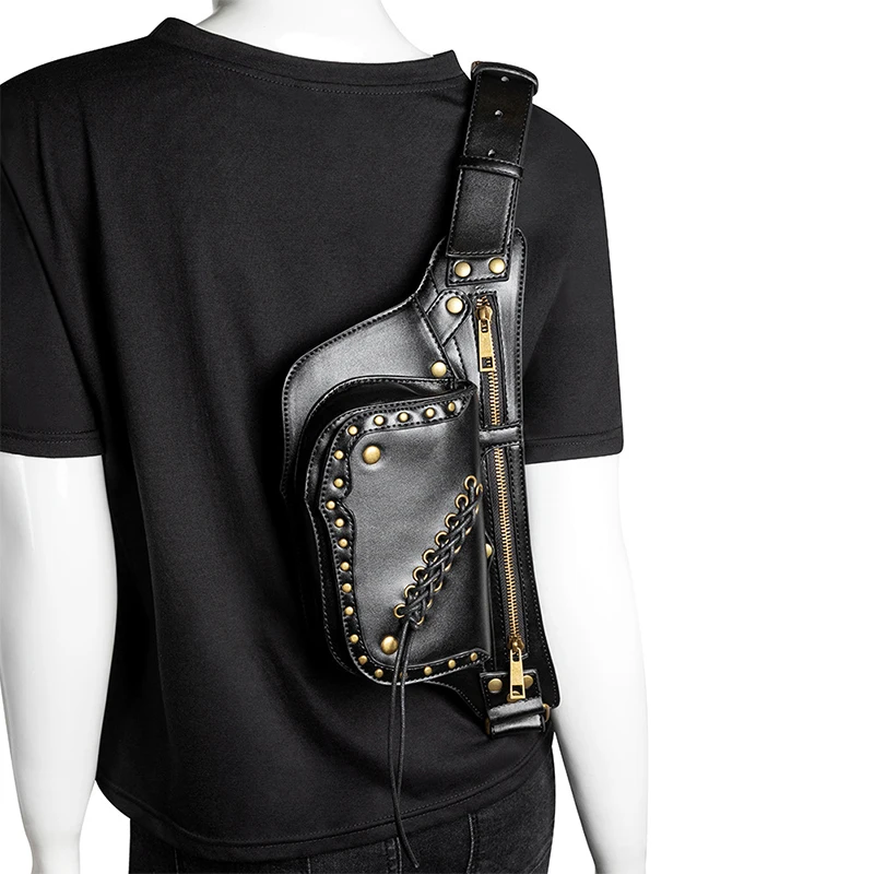 Teampunk Waist Bags Chest Pack Punk Style Bag Thigh Hip Belt Packs PU Leather Medieval Shoulder Bag Cell Phone Crossbody Bag