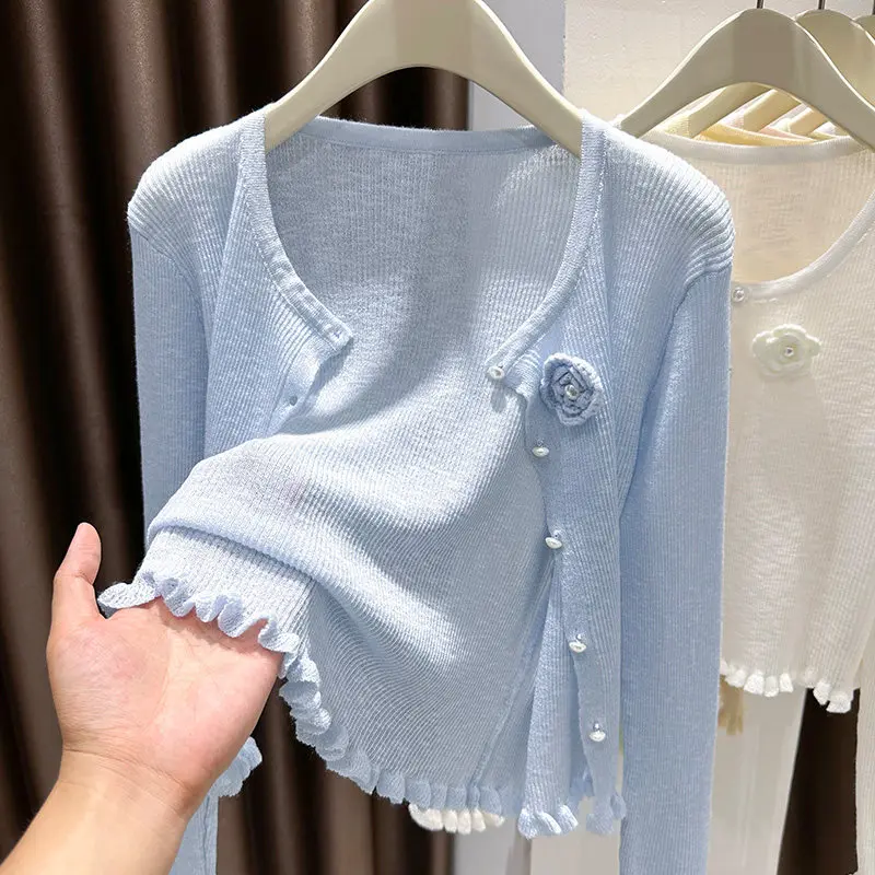 Floral Ruffle Knitted Cardigan