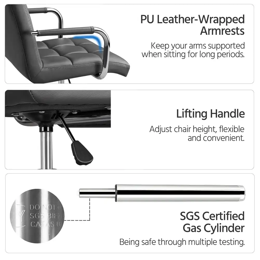 SMILE MART Modern Adjustable Faux Leather Swivel Office Chair with Wheels Gray