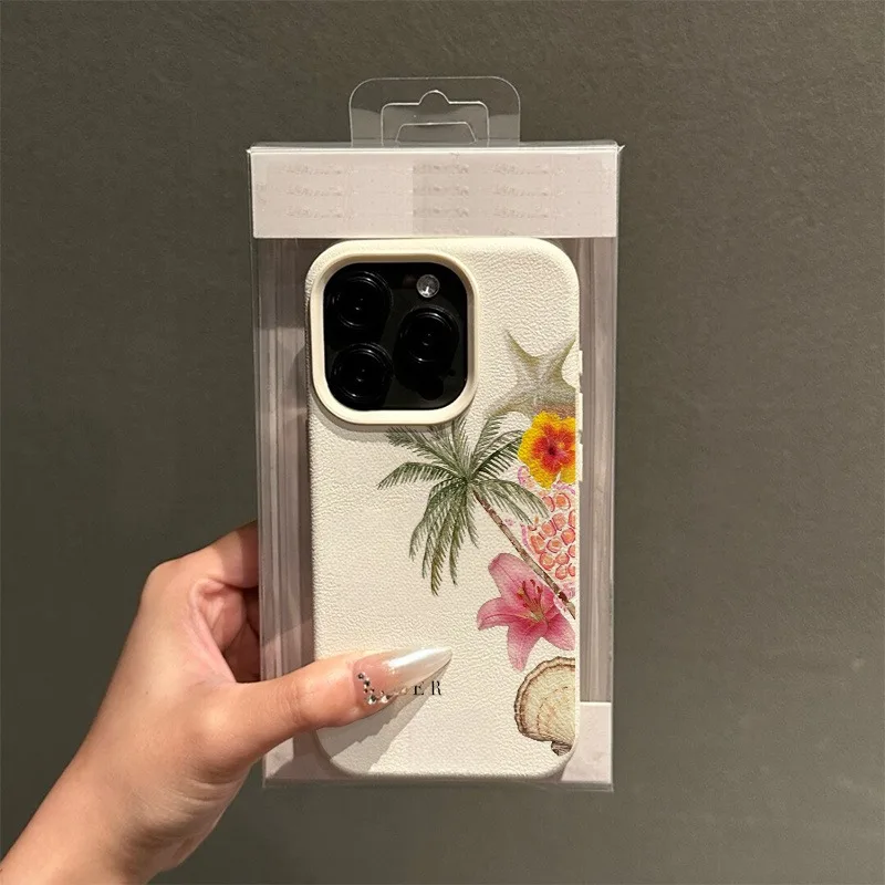 รูปสินค้า เคสโทรศัพท์ลายลิ้นจี่ ต้นมะพร้าว ปลาดาว สำหรับ iPhone 17/16/15/14/13/12/11 Plus Pro Max