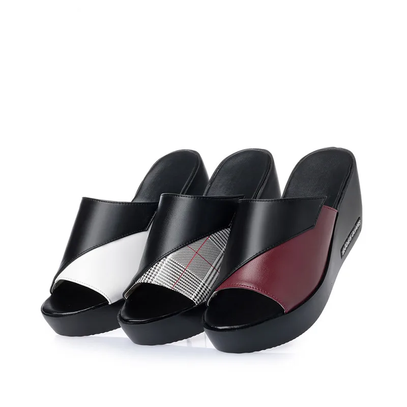 AIYUQI woman platform flip flops 2024 new summer women genuine leather slipper high heel shoes big size 41 42 43 women slipper