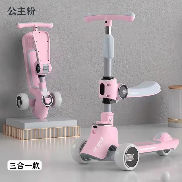 2022 New Child Scooter 1-12 Year old Folding Shine Balance Bike Adjustable Height Skateboard 3in1 Baby Stroller Child Scooter 3