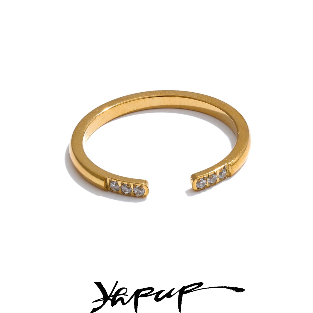 Yhpup Adjustable Stainless Steel Zirconia Open Thin Ring Gold & Platinum Plated