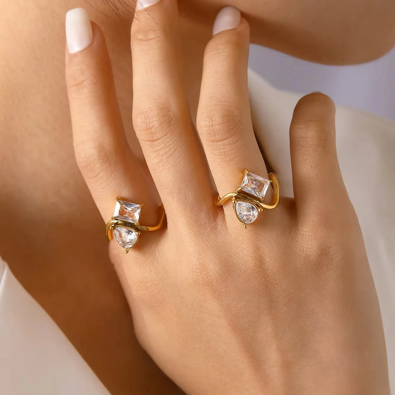 2026 Diamond-studded teardrop square women's fashion December birthstone ring Mother's Day gift 2