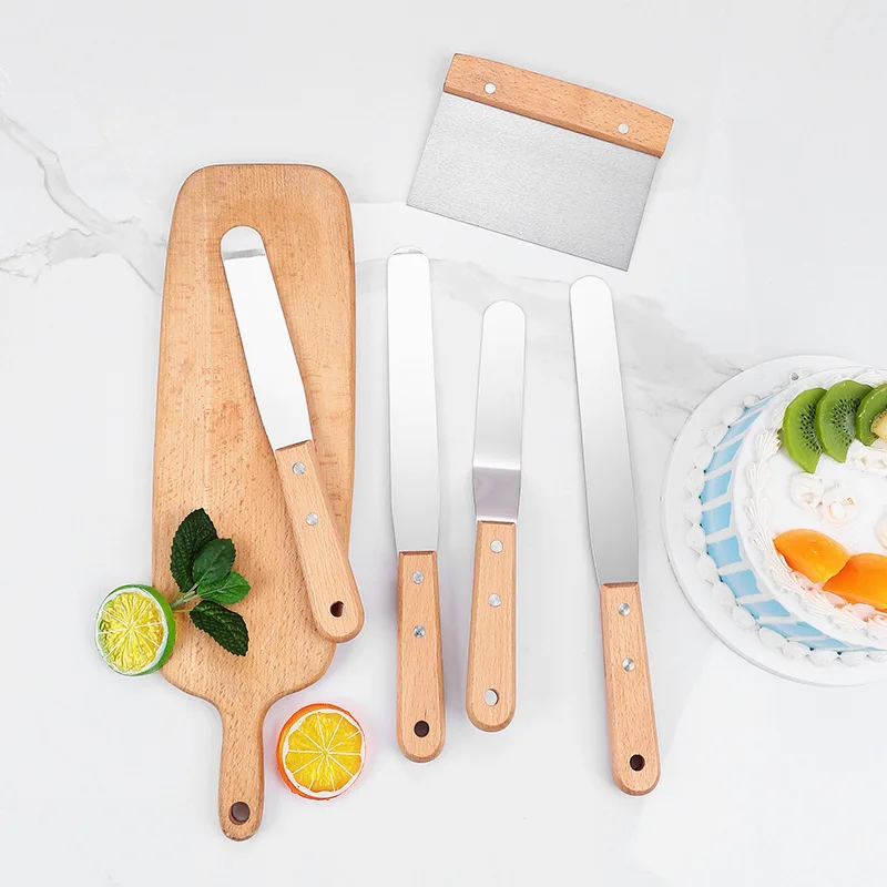 Stainless steel kitchenware beech wood handle frying fish spatula multi-purpose cooking tool baking spatula barbecue cooking