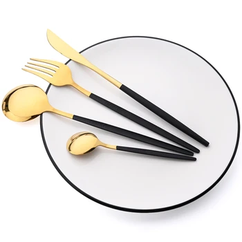 Black Gold Cutlery Set Knives Dessert Fork Tea Spoon Flatware Dinnerware Stainless Steel Dinner Silverware Kitchen Tableware Set 3