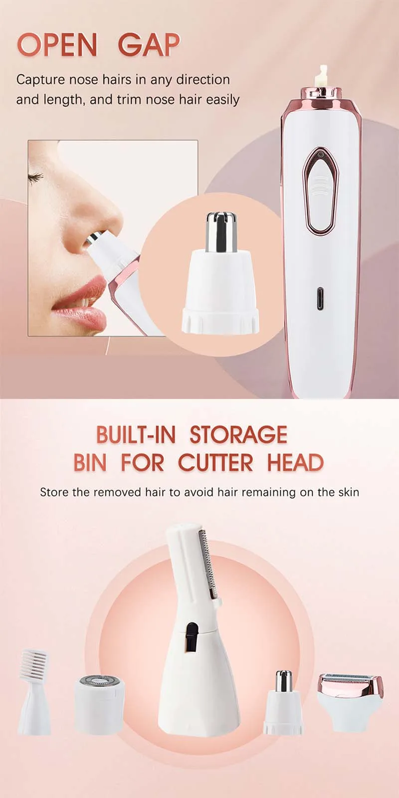 Description Picture 6 of item4 In 1 Rechargeable Hair Epilator Women Shaver Female Electric Hair Shaving Machine Body Lady Trimmer Removal Epilator Set