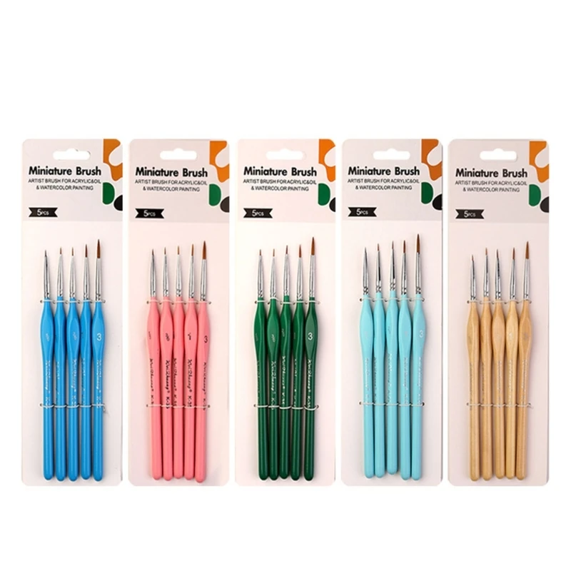 

H7EA 5 шт. Кисти для мелких деталей Миниатюрная кисть для тонкой детализации моделей Рисование, дизайн ногтей, акриловая