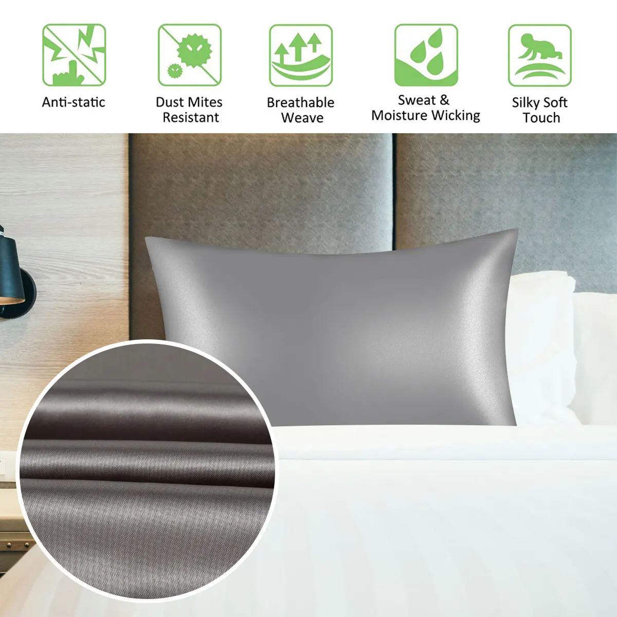 Description Picture 6 of itemPillowcase 100% Silk Pillow Cover Silky Satin Hair Beauty Pillow case Comfortable Pillow Case Home Decor wholesale